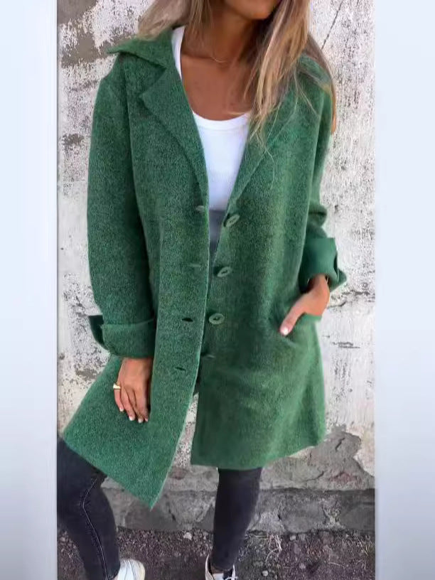 Krohn-e | Mittellanger Mantel - Lockere Passform - Woll-Look - Reverskragen - Einreihe Knopfverschluss