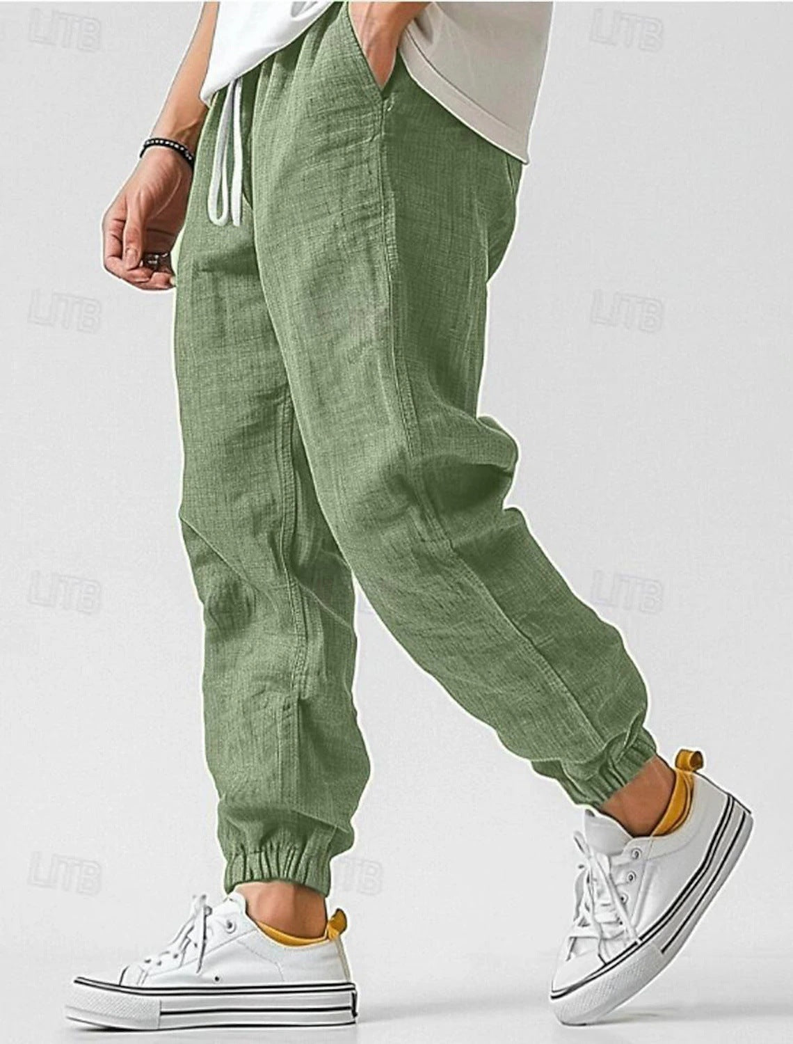 Herren Bequeme Leinenhose mit elastischem Bund und seitlichen Taschen Krohn-e