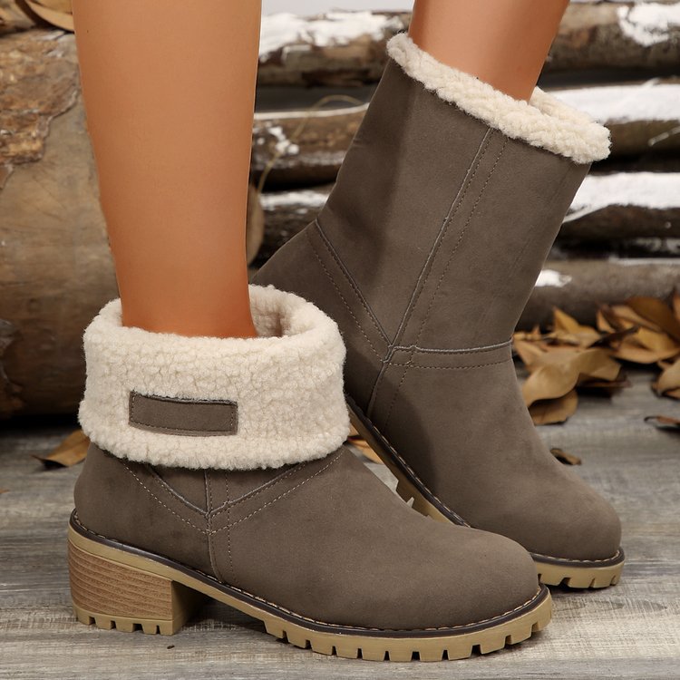 Damen warme Stiefeletten mit flauschigem Schafsfellkragen Krohn-e