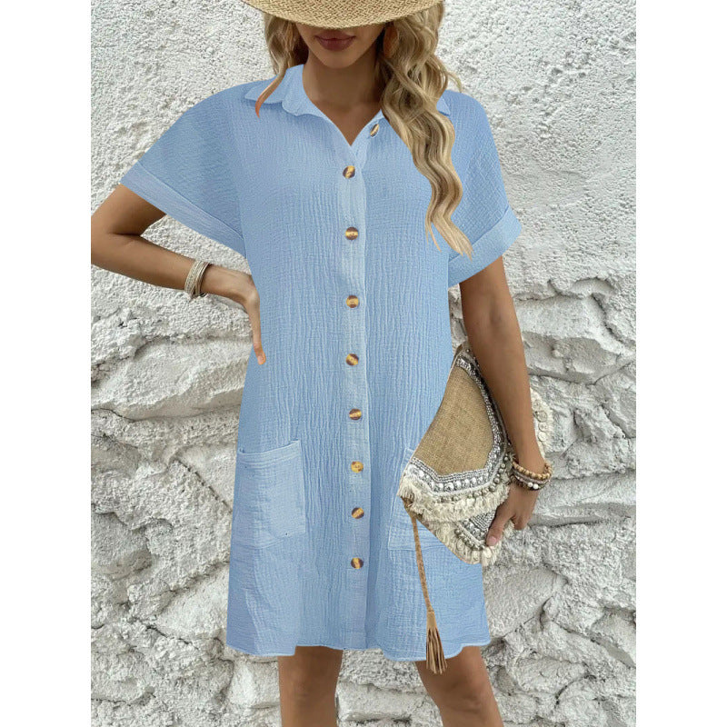 Fudus Einfaches Maxikleid mit Knöpfen und V-Ausschnitt