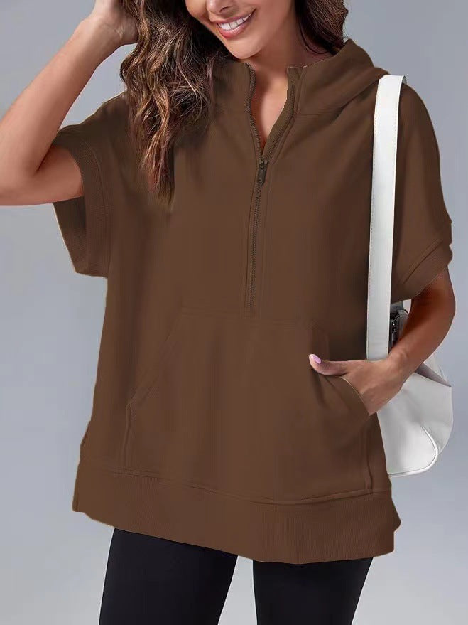 Damen Lichtgewicht Kapuzenpullover mit halbem Reißverschluss und Taschen Krohn-e