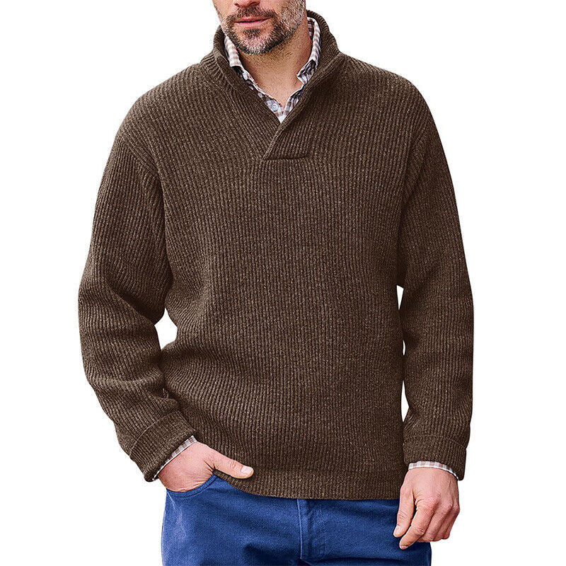 Herren Strickpullover mit modernem Stehkragen und feiner Rippstruktur Krohn-e