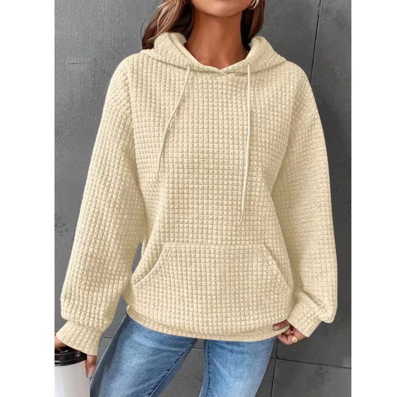 Damen Waffelstruktur Hoodie mit Kängurutasche und lässigem Schnitt Krohn-e