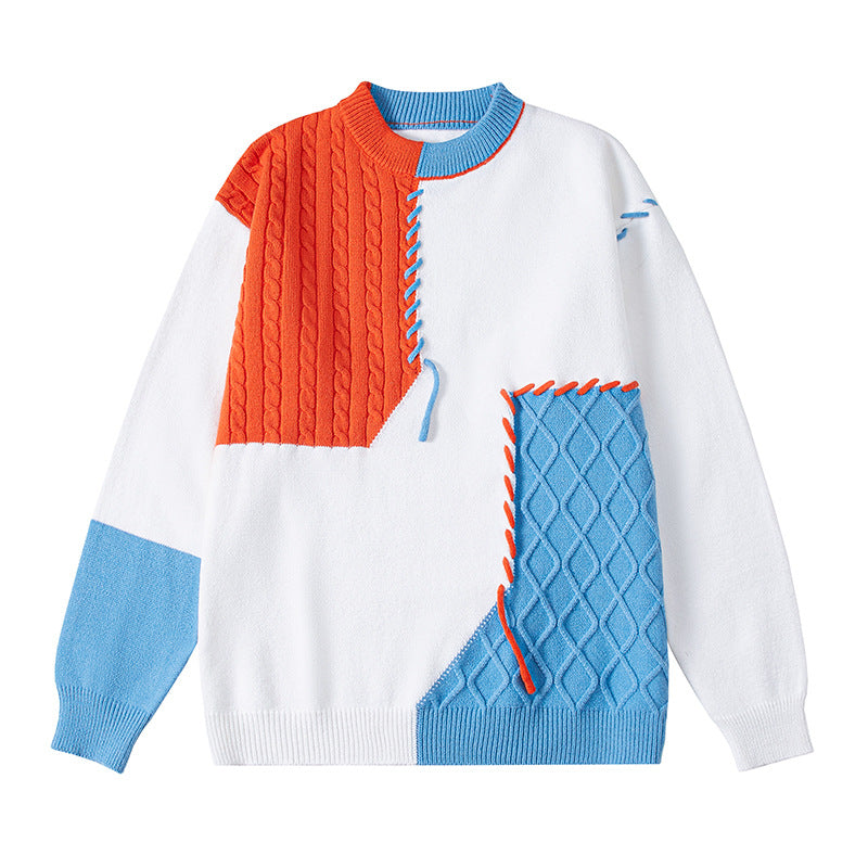 Damen kreativer Pullover mit strukturiertem Patchwork-Design und einzigartigen Details Krohn-e