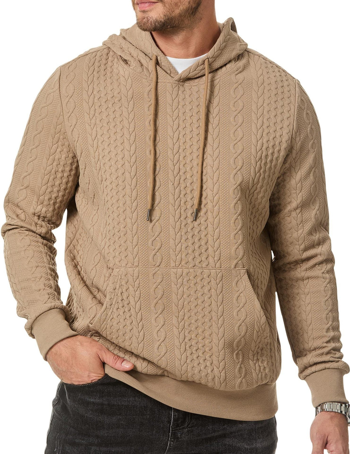 Herren Kapuzenpullover mit strukturiertem Kabelstrickmuster Krohn-e