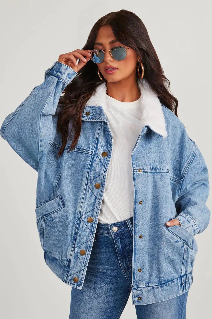 Krohn-e | Damen Denimjacke mit Fleecekragen Trendy und Bequem für Jeden Tag