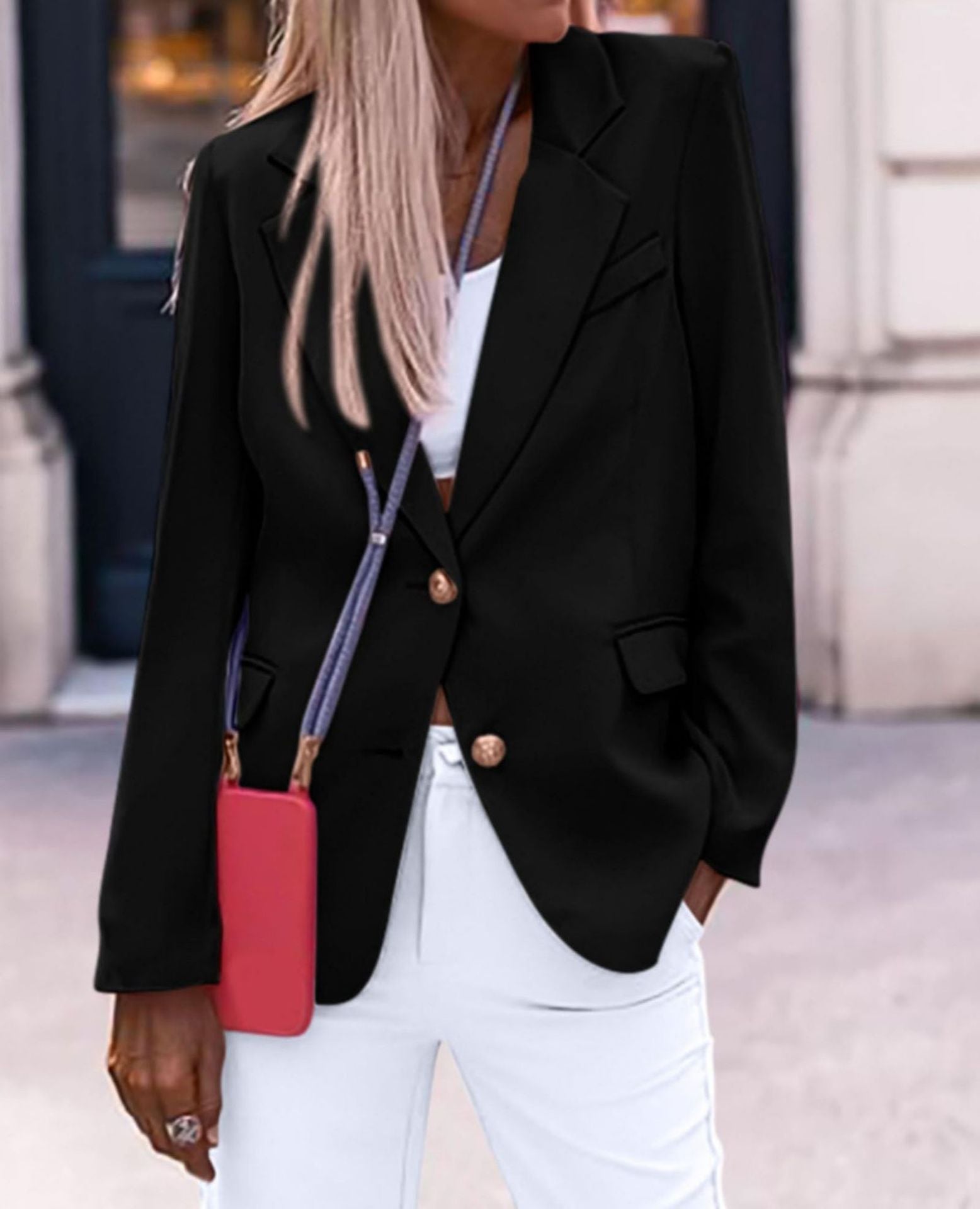 Damen Eleganter Einreiher Blazer mit goldenen Knöpfen und tailliertem Schnitt Krohn-e
