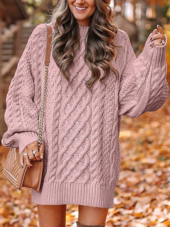 Damen Grober Strickpullover mit voluminösen Ärmeln und dekorativem Zopfmuster Krohn-e