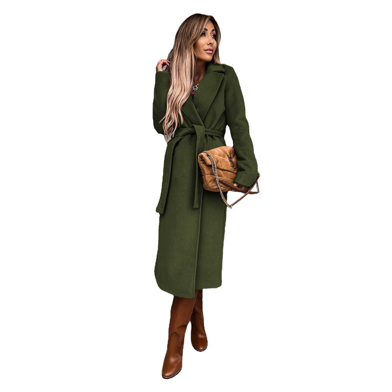 Damen eleganter Langmantel mit Gürtel und offenen Taschen Krohn-e