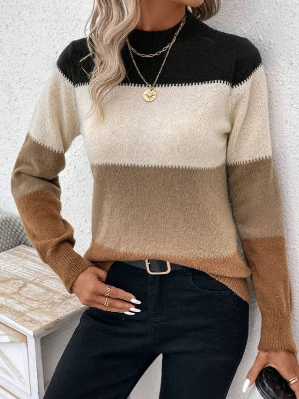 Damen Rundhals Strickpullover mit modernen Farbkombinationen Krohn-e