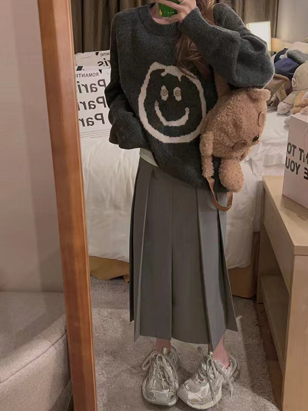 Damen lässiger Strickpullover mit fröhlichem Smiley-Motiv und modernem Schnitt Krohn-e
