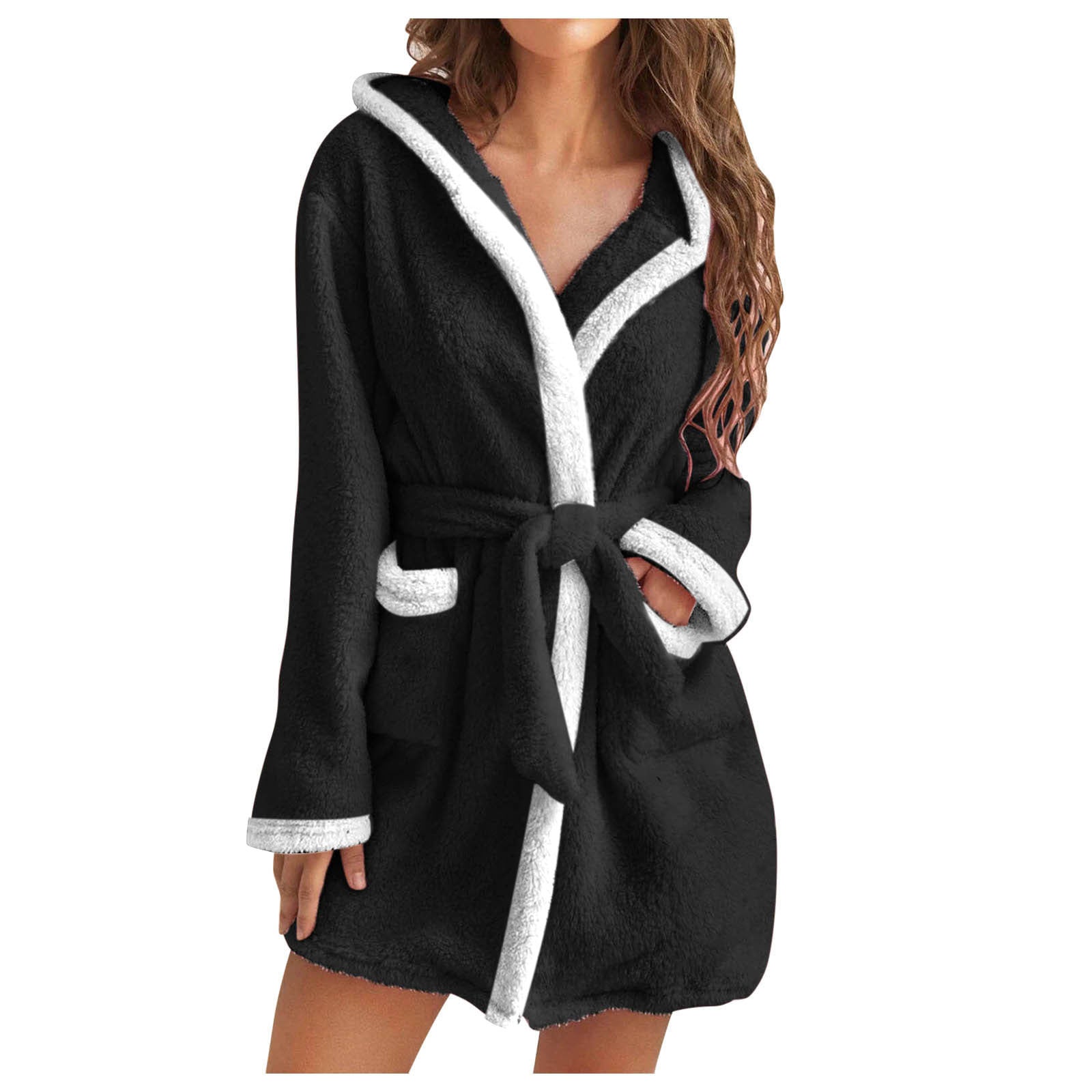 Damen Kuscheliger Bademantel mit weichem Sherpa-Futter und praktischen Taschen Krohn-e