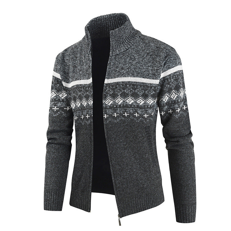 Herren modische Strickjacke mit hohem Kragen und grafischem Muster Krohn-e