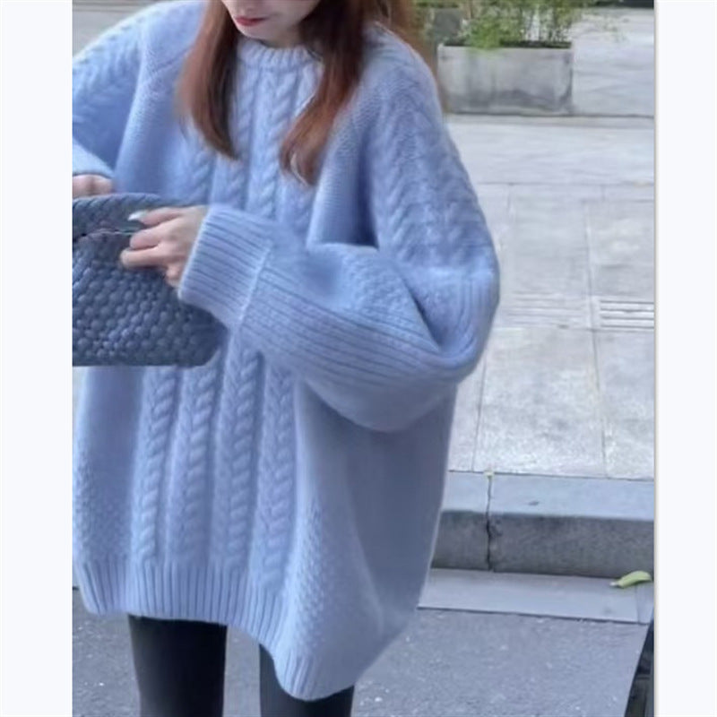 Damen Grobstrickpullover mit modischem Zopfmuster und überschnittenen Schultern Krohn-e