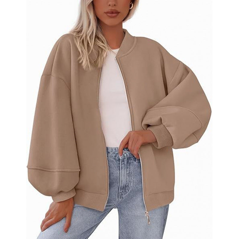 Damen lässige Oversized-Jacke mit Reißverschluss und ballonen Ärmeln Krohn-e