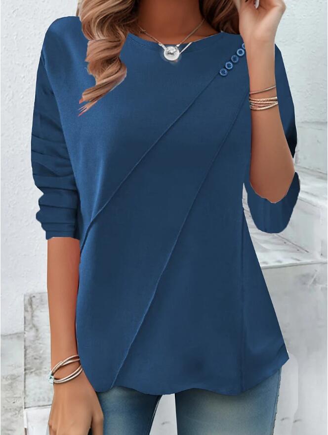Damen modisches Oberteil mit asymmetrischem Saum und Knopfdetails Krohn-e