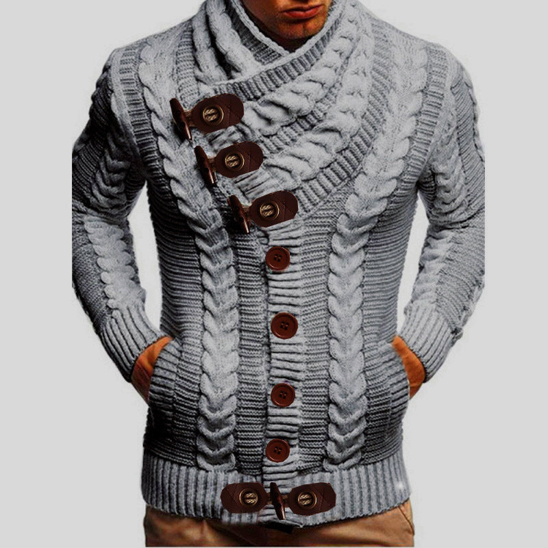 Herren Grobstrickjacke mit kreativem Schalkragen und Knopfdetails Krohn-e