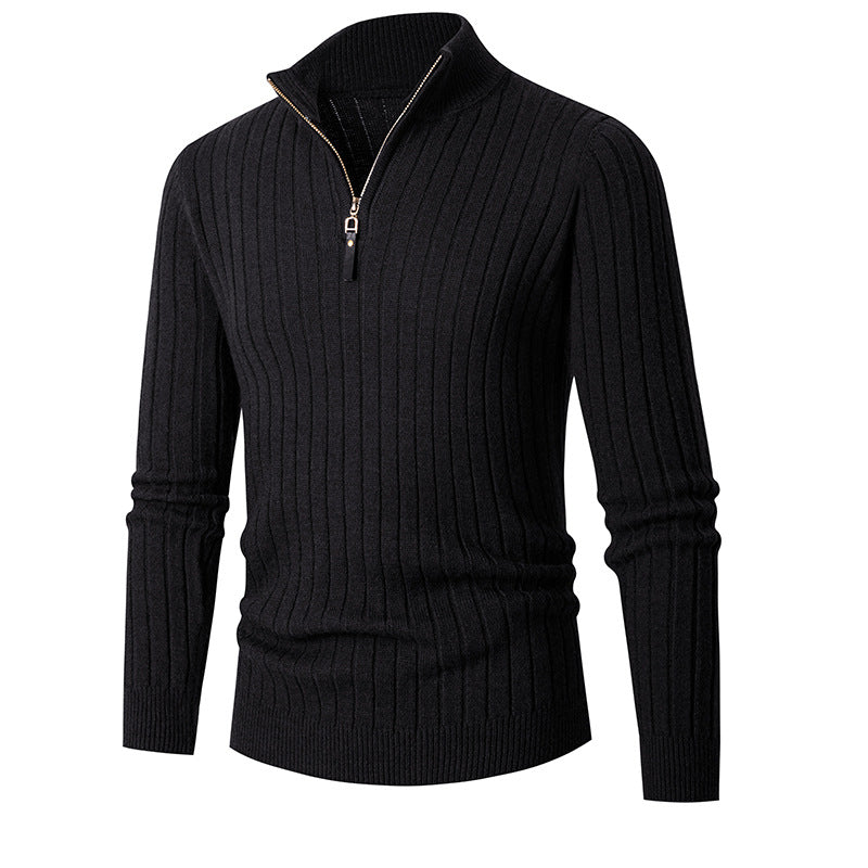 Herren Strickpullover mit halbem Reißverschluss und feiner Rippstruktur Krohn-e