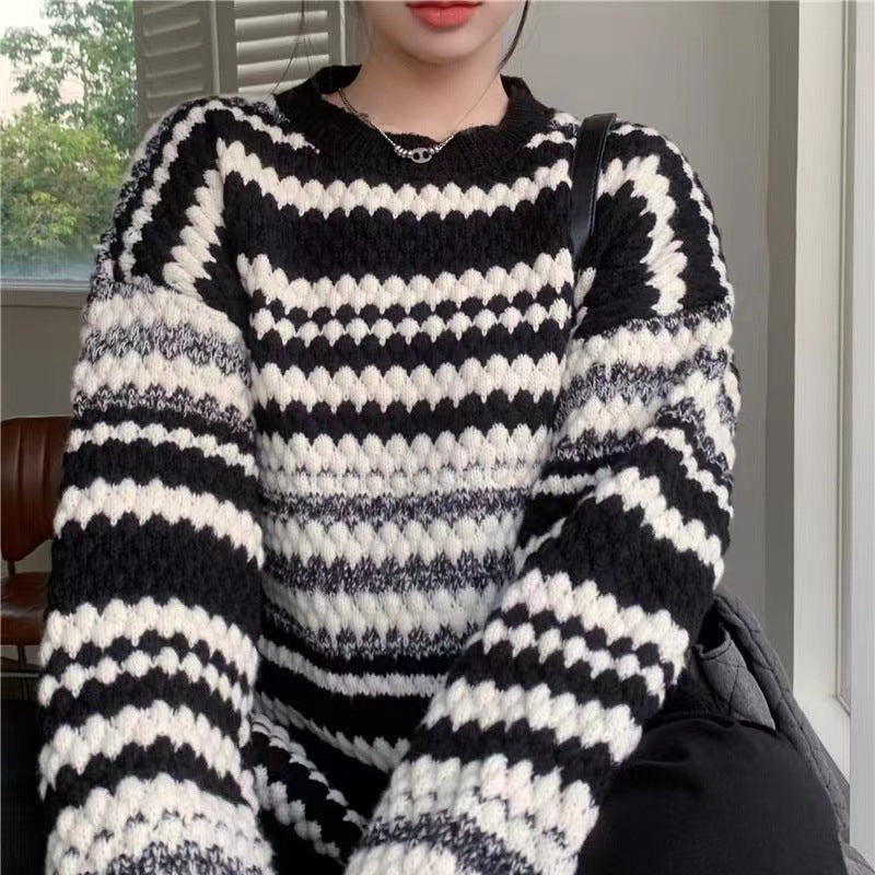 Damen gemusterter Strickpullover mit strukturiertem Gewebe und lässigem Schnitt Krohn-e