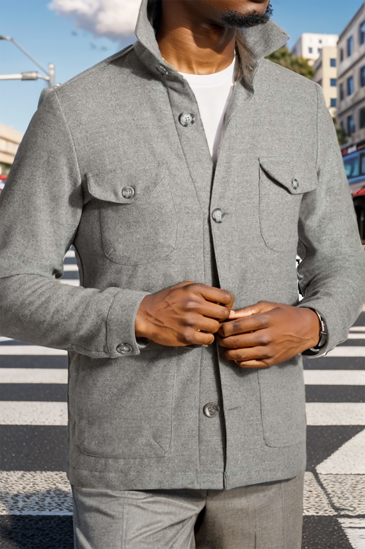 Herren zeitlose Utility-Jacke mit praktischen Taschen und Stehkragen Krohn-e