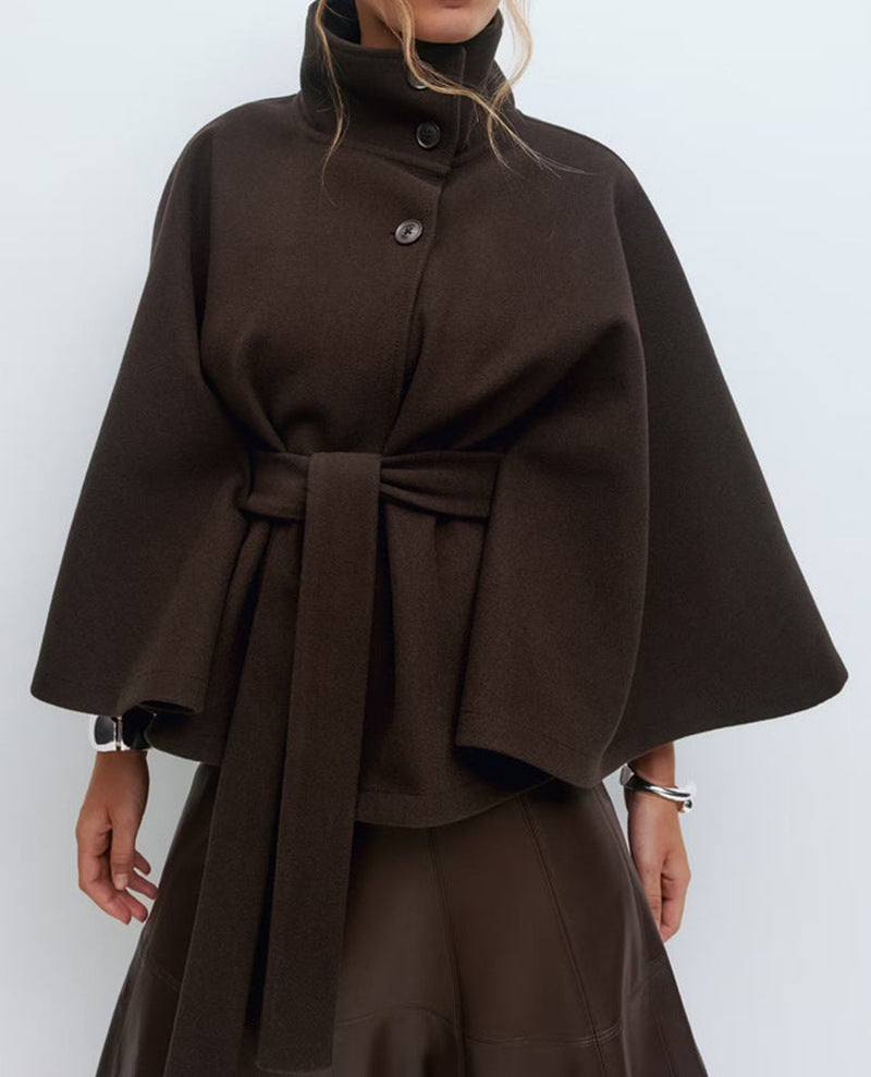 Damen modische Wolljacke mit hohem Kragen und Gürtel Krohn-e