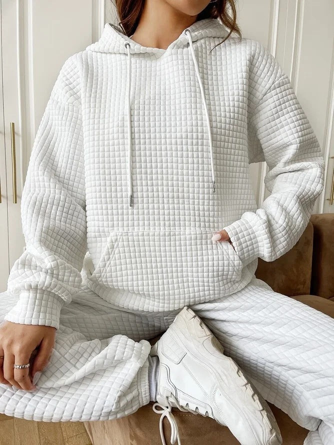 Damen Waffelstruktur Hoodie mit Kängurutasche und lässigem Schnitt Krohn-e