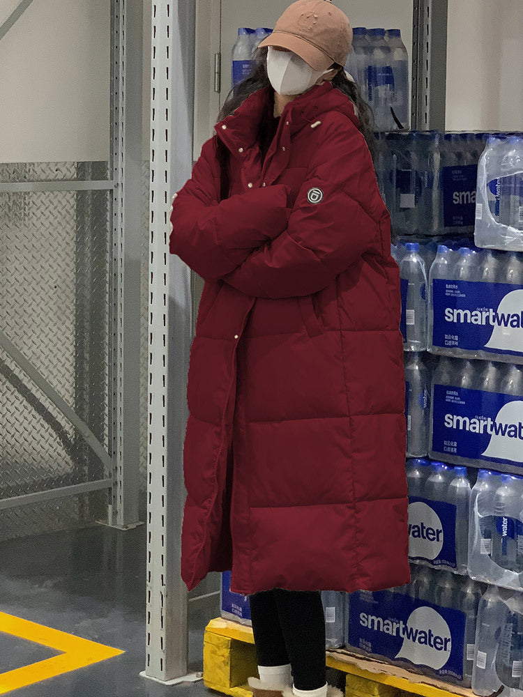 Damen Lange Steppjacke mit Kapuze und hohen Kragen Krohn-e