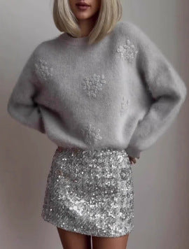 Damen Glamouröser Paillettenrock mit floralem Detail Krohn-e