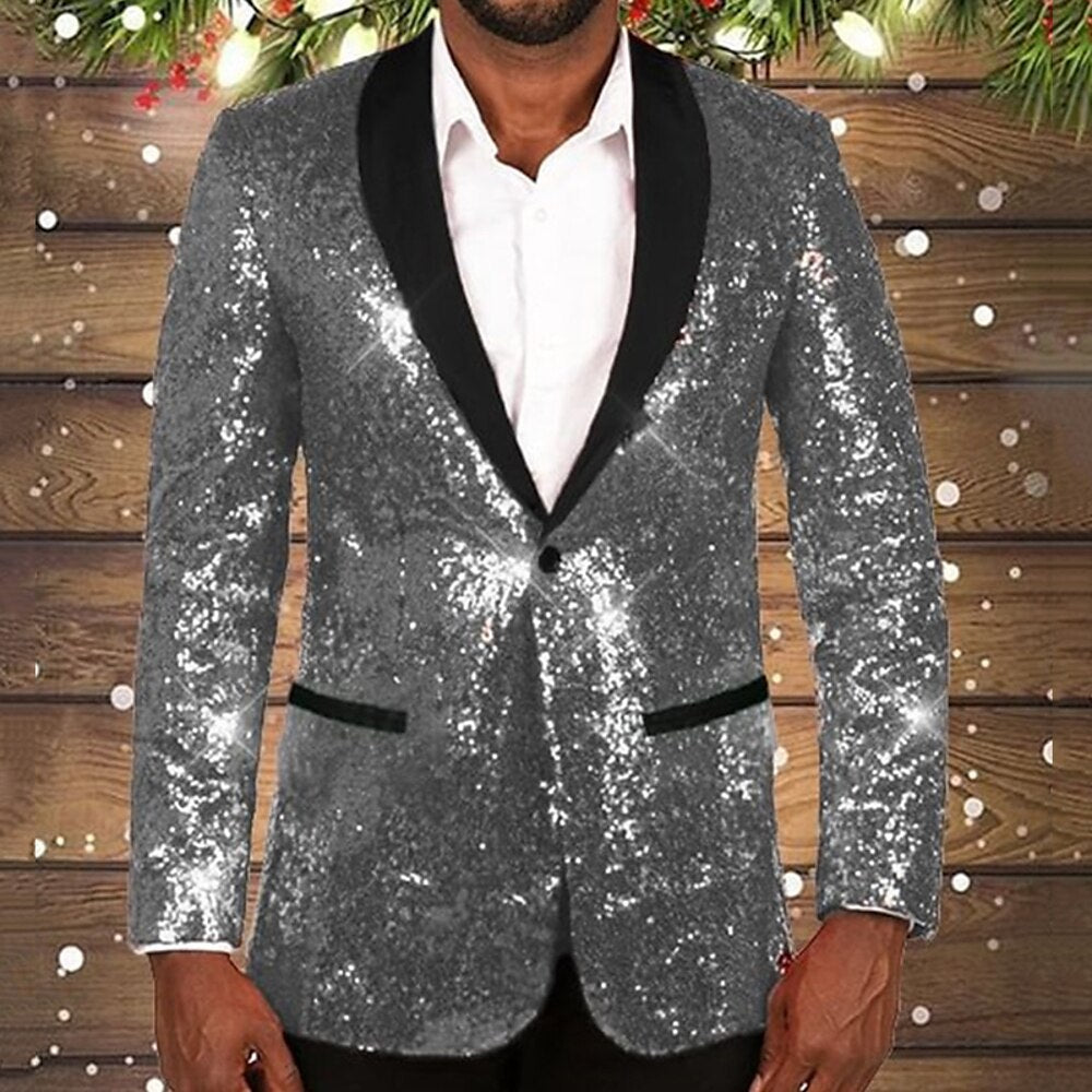 Herren glitzernder Pailletten Blazer mit schwarzem Revers Krohn-e