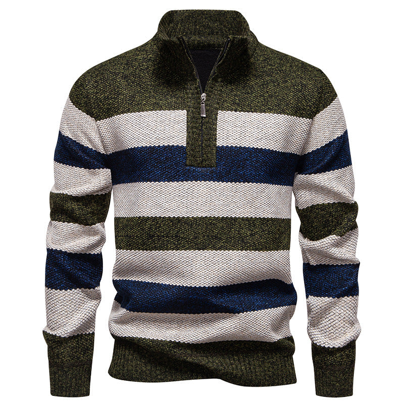 Herren modischer Strickpullover mit halbhohem Kragen und kontrastierenden Streifen Krohn-e
