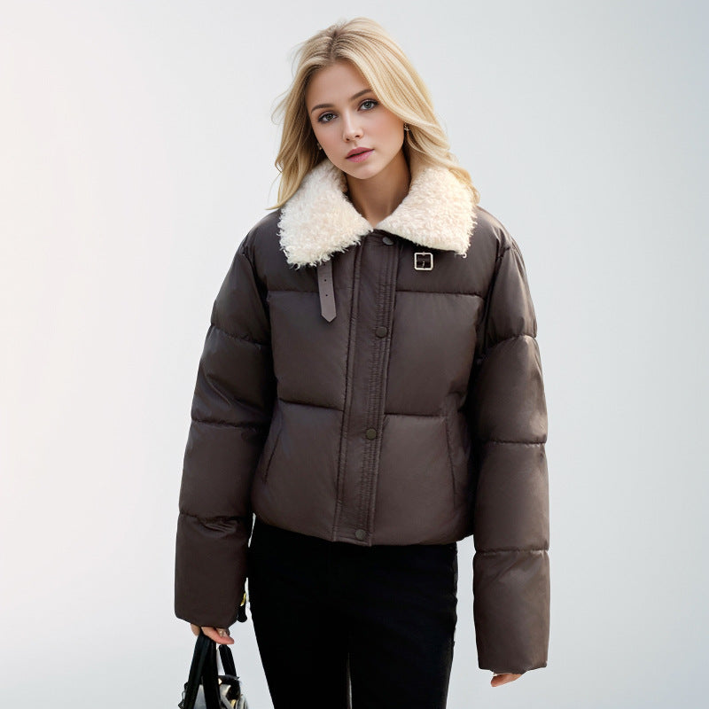 Damen kurze, gefütterte Winterjacke mit elegantem Kunstfellkragen Krohn-e