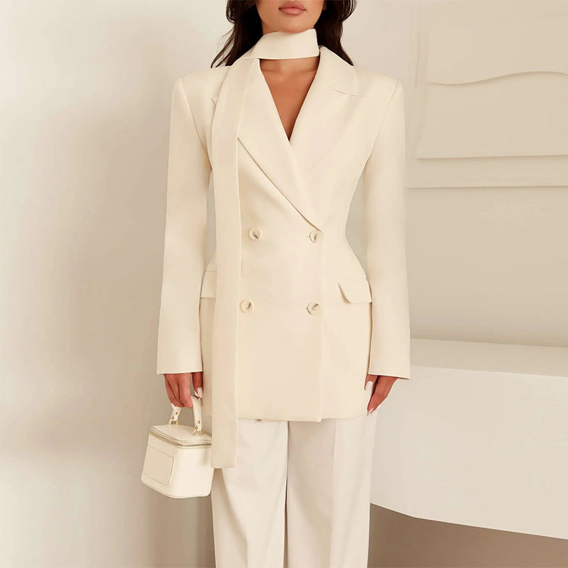 Damen eleganter taillierter Blazer mit Schal Krohn-e