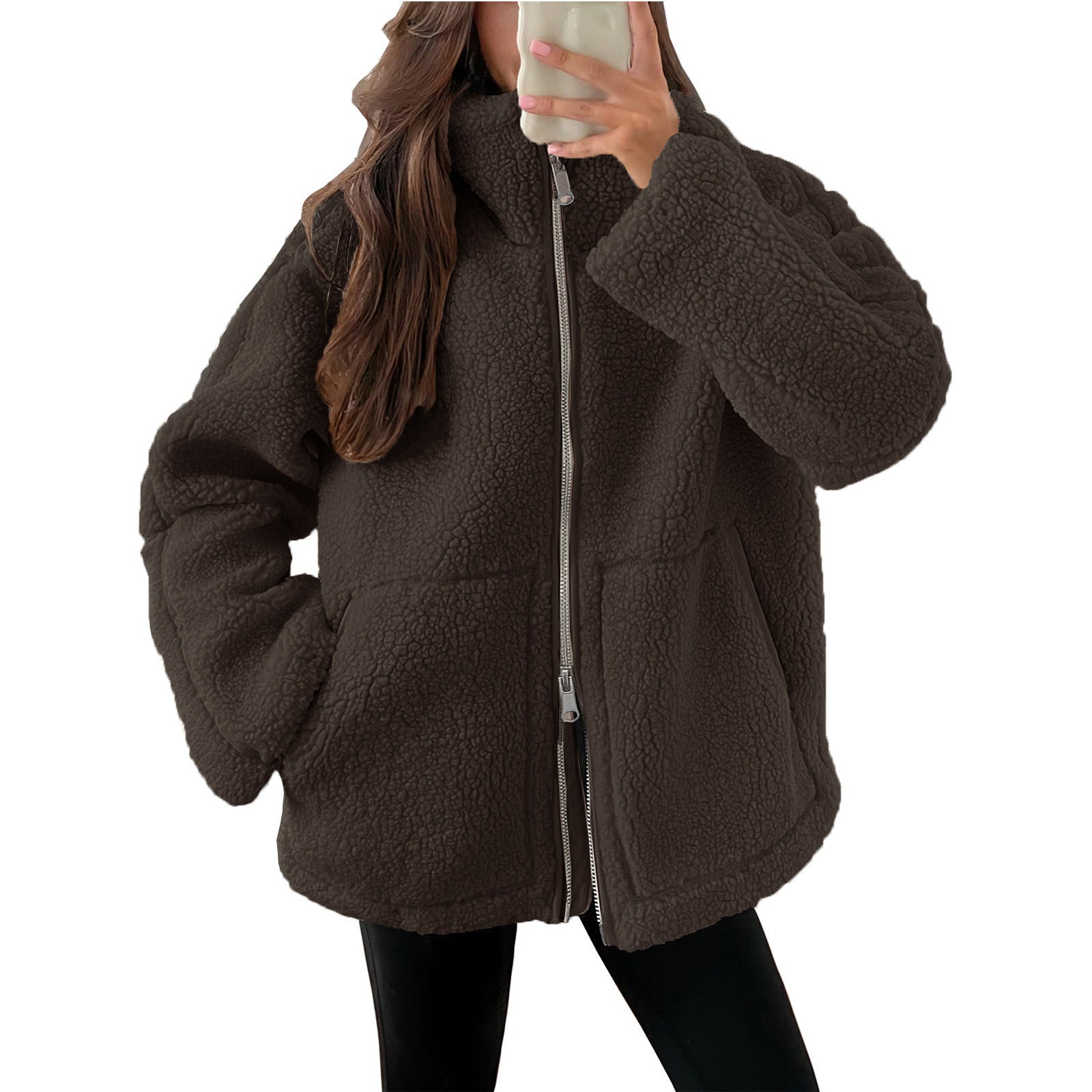 Damen Kuschelige Teddy-Jacke mit Reißverschluss Krohn-e