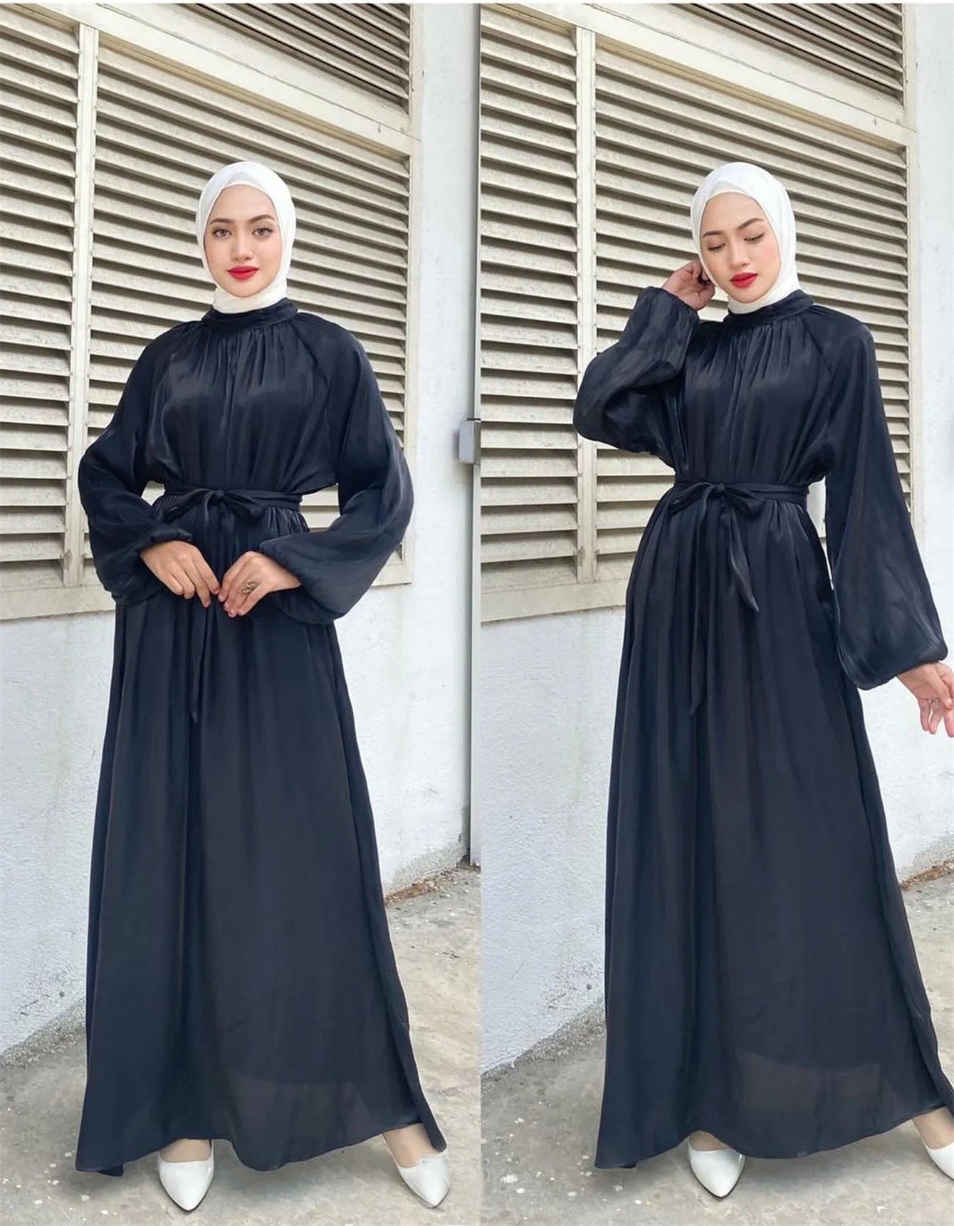 Damen Elegantes Langarmkleid mit Taillengürtel Krohn-e