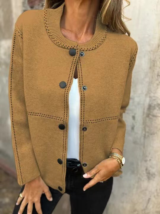 Damen Lockere Strickjacke mit Knöpfen und dekorativen Nähten Krohn-e