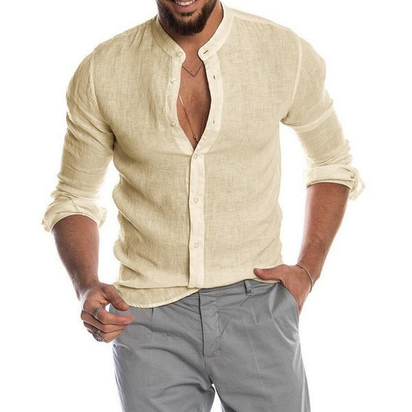 Herren Leinenhemd mit modernem Henley-Ausschnitt und Struktur Krohn-e