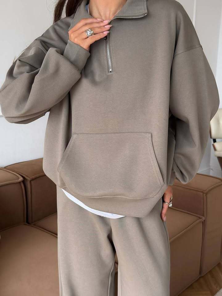 Krohn-e | Halbhals Pullover Sweatshirt und Weit Geschnittene Hose Zweiteiler Anzug