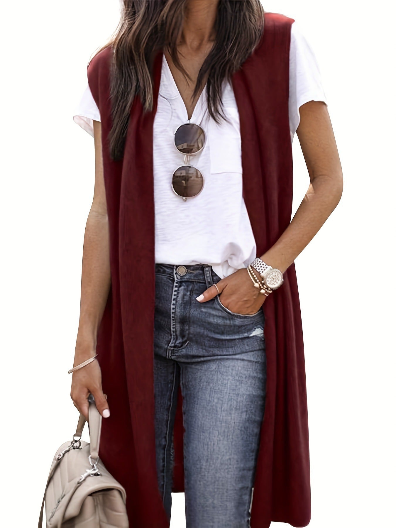 Damen longitudinaler Strickmantel mit Seitenschlitzen Krohn-e