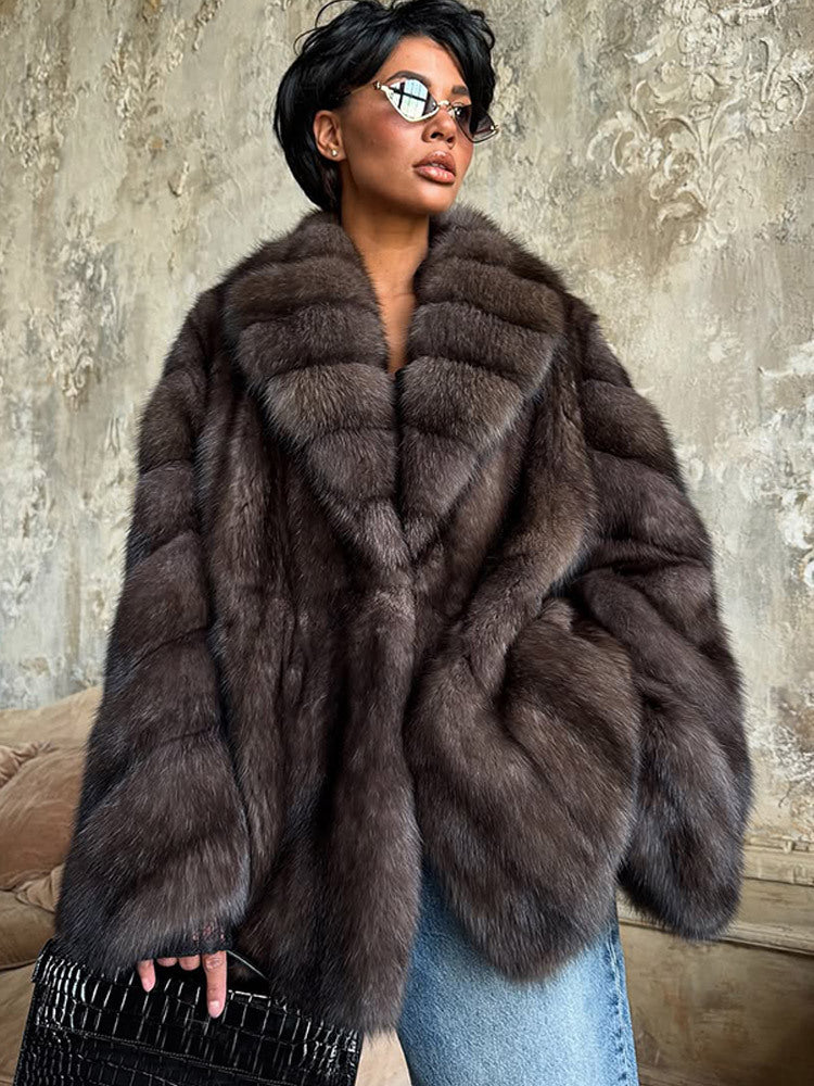 Damen luxuriöse Kunstfelljacke mit weitem Schnitt und modischen Details Krohn-e