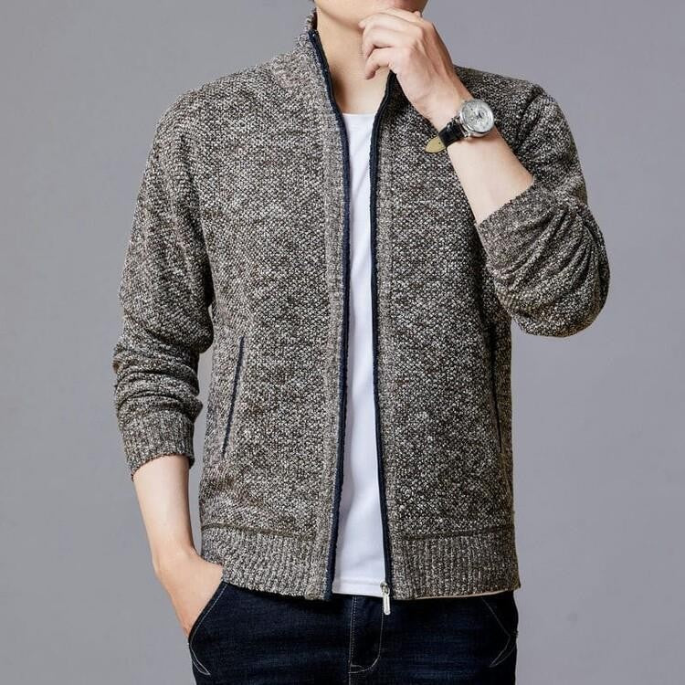 Herren Strickjacke mit modernem Zipper und hohen Kragen Krohn-e
