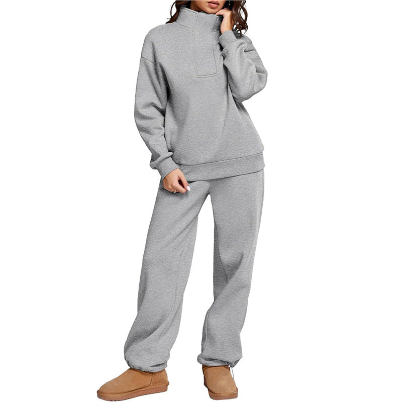 Damen Bequemes Freizeit-Set mit Stehkragen und weiten Hosen Krohn-e