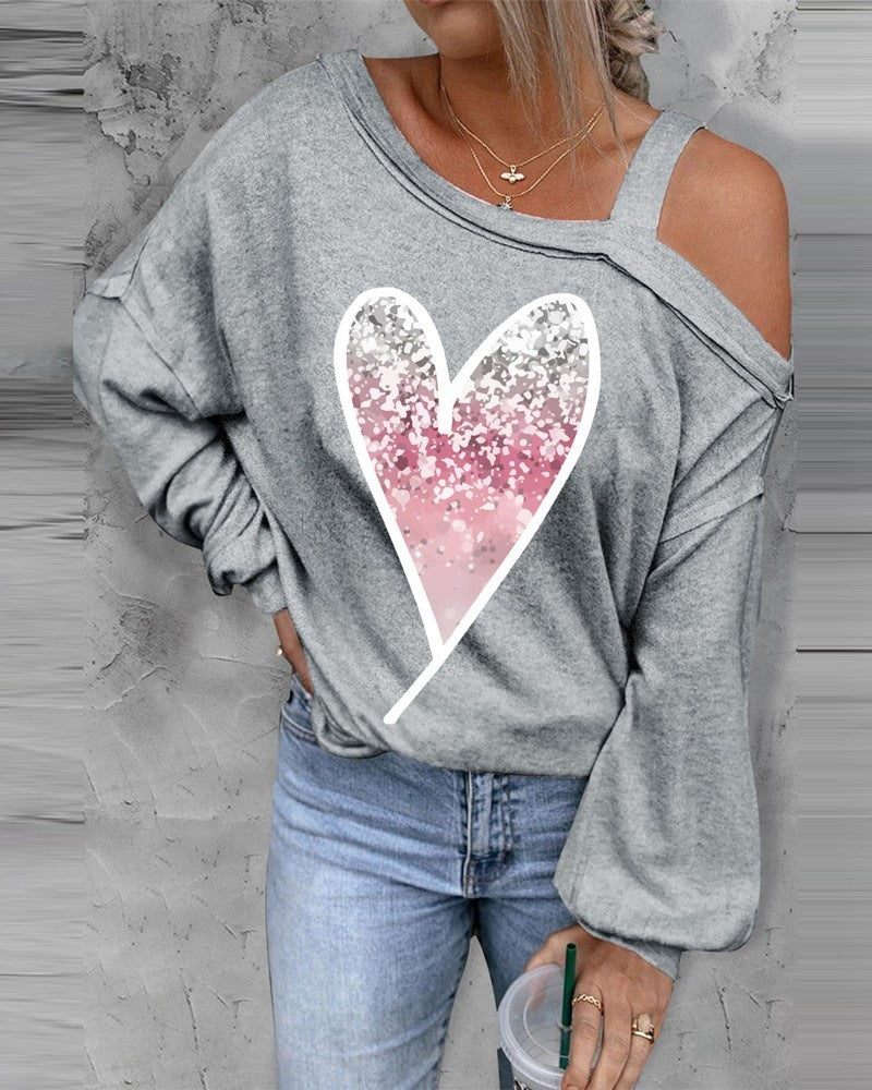 Damen lässiger Oversized Pullover mit herzförmigem Glitzer-Design Krohn-e