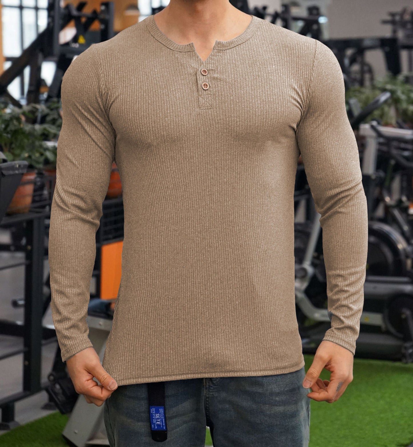 Herren Langarmshirt mit strukturiertem Design und Knopfleiste Krohn-e