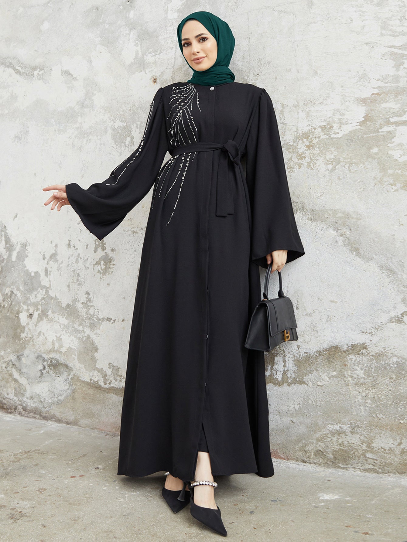 Damen Maxi-Kleid mit funkelnden Applikationen und elegantem Gürtel Krohn-e