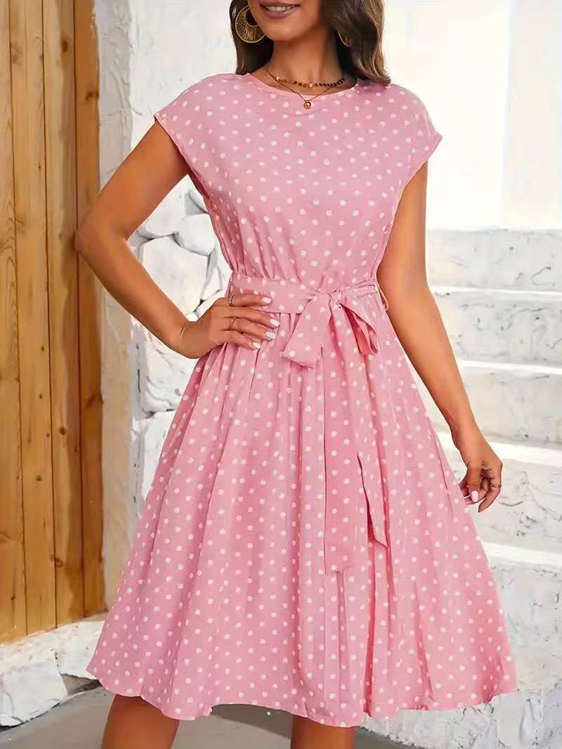 Damen Midikleid mit taillierendem Bindegürtel und verspieltem Polka-Dots Design Krohn-e