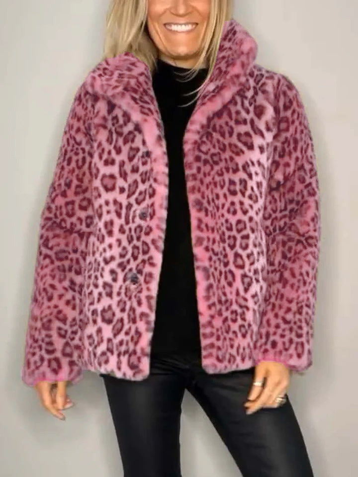 Krohn-e | Mantel - Kunstpelz - Oversized Fit - Reverskragen - Leopardenprint
