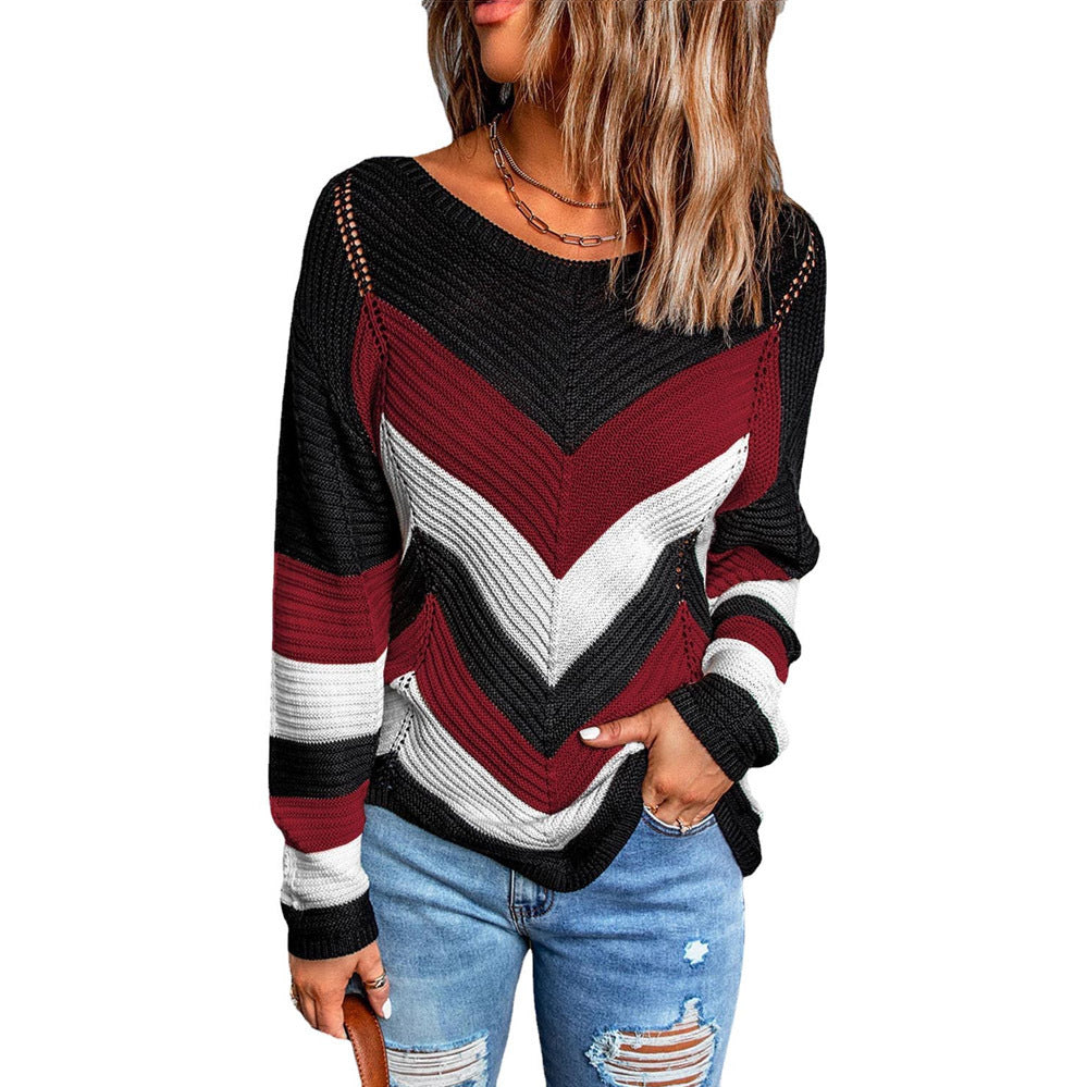 Damen Lässiger Strickpullover mit Chevron-Muster und luftigem Schnitt Krohn-e