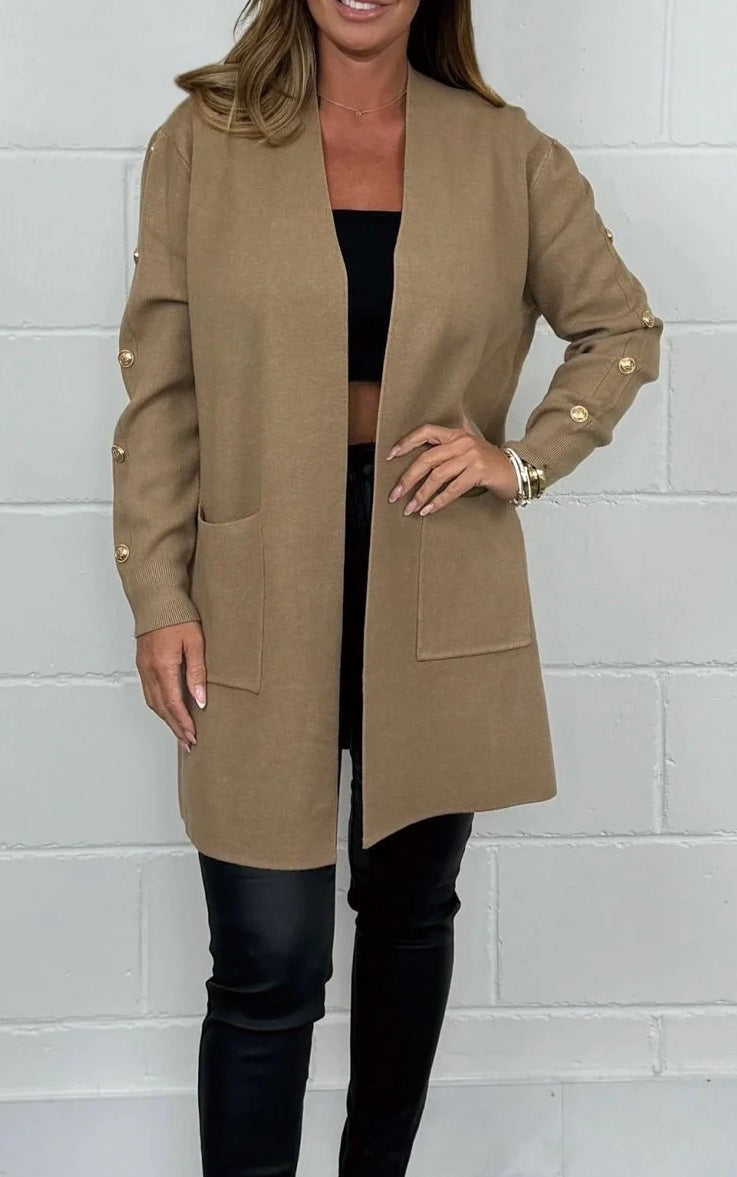 Damen Elegante Strickjacke mit Knopfdetails und Taschen Krohn-e
