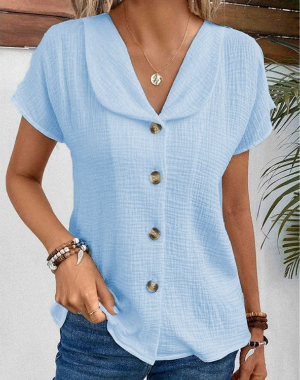 Damenhemd Lucie: Elegantes V-Neck-Blouse mit Knöpfen