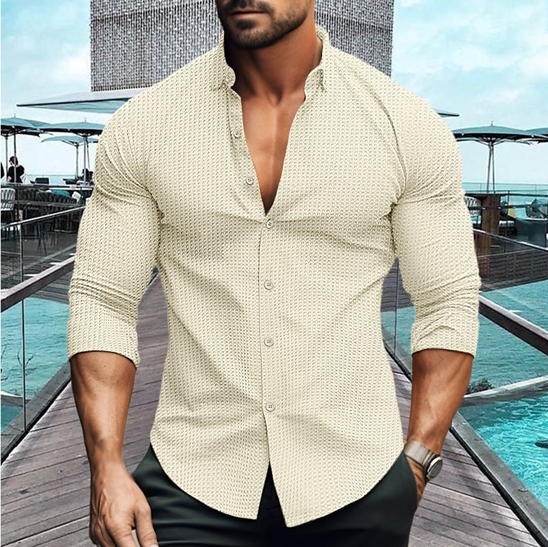 Herren elegantes Langarmhemd mit strukturiertem Muster Krohn-e
